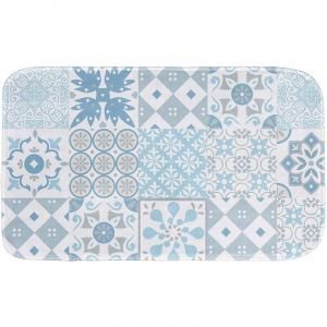 Image de Homemaison Tapis de Bain en Microfibre Effet ""Carreaux de Ciment"" Bleu 45 x 75 CM