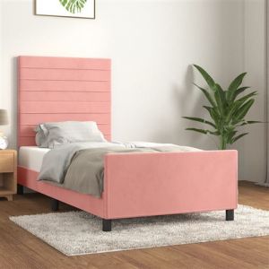 VidaXL Cadre de Lit avec T&ecirc;te de Lit Sommier &agrave; Lattes Lit Rembourr&eacute; Cadre &agrave; Lattes Lit Simple Adulte Meuble de Chambre Rose 90x200 cm Velours