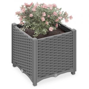 Relaxdays Jardini&egrave;re, Aspect rotin, H x L x P : 38 x 40 x 40 cm, pour Le Balcon, Le Jardin ou la terrasse, Grise