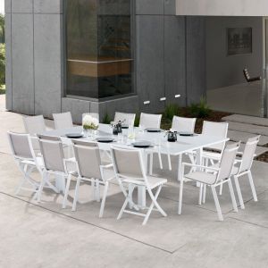 Image de Wilsa Garden Salon de jardin Ensemble White star t 8/12 + f 8+C 4 col blanc et gris
