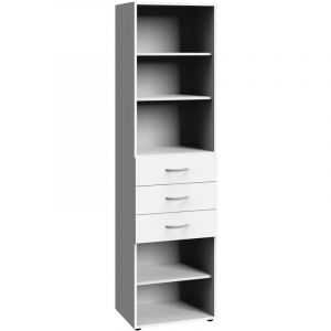 Pegane Etagère de rangement avec 3 tiroirs et 3 tablettes en mélamine coloris blanc - longueur 45 x hauteur 185 x profondeur 40 cm -