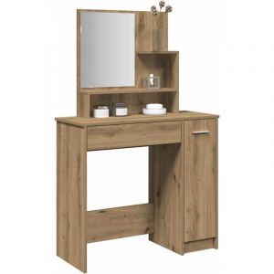 VidaXL Coiffeuse avec miroir chêne artisanal 86,5x35x136 cm, table de maquillage, table cosmétique, coiffeuse avec tiroir, 857010