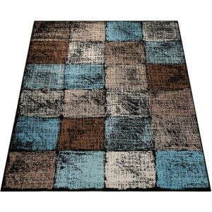 Paco Home - Cr&eacute;ateur Tapis Salon Original Combinaison De Couleurs Carreaux Turquoise Brun Cr&egrave;me 70x250 cm