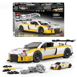 Mattel Brick Shop Hot Wheels Coffret de Construction Audi R8 LMS de 2015 Mattel Brick Shop de la s&eacute;rie Elite, avec 820 pi&egrave;ces, d&eacute;tails r&eacute;alistes et Autocollants personnalis&eacute;s, JFT18