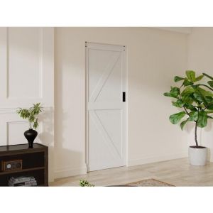 Porte coulissante avec système à galandage en bois et MDF - blanc - H205 x 93 cm - NEFARA