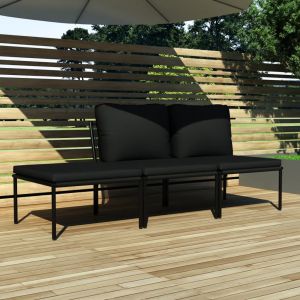 Image de VidaXL Salon de jardin 3 pcs avec coussins Noir PVC