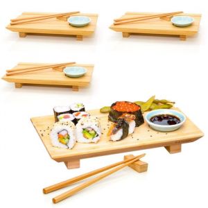 DuneDesign Lot de 4 planches à sushi japonaises - 27 x 16 x 4 cm - Assiettes de service avec coupelles (einspreis, neuf)