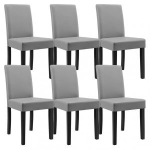 Décoshop26 6 chaises rembourrées en cuir synthétique gris clair avec pieds en bois massif 03_0000279