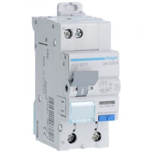 Hager Disjoncteur Différentiel 1P+N 4.5kA C-20A 30mA type AC 60Hz - ADC827F
