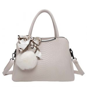 Sac &agrave; Main pour Femme Effet Serpent avec Foulard et Pompon D&eacute;coratif Gallantry Beige