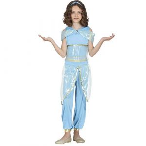 FIESTAS GUIRCA Costume de Princesse du d&eacute;sert pour filles - Ensemble Bleu clair et Or Princesse Orientale pour filles de 5-6 Ans