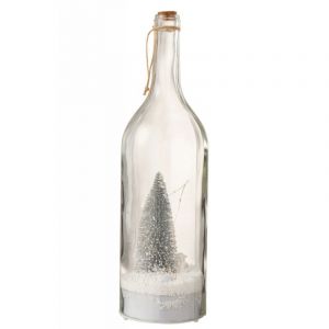 Statue Déco LED "Bouteille de Noël" 44cm Transparent & Argent