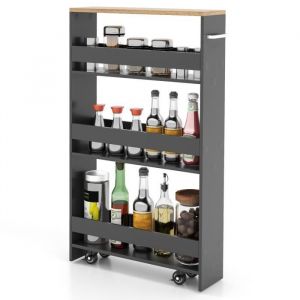 Costway - Chariot de Rangement à Roulettes, Desserte de Cuisine à 4 Niveaux avec Poignée Latérale et Roues Invisibles, Design Étroit, 47,5 x 13 x