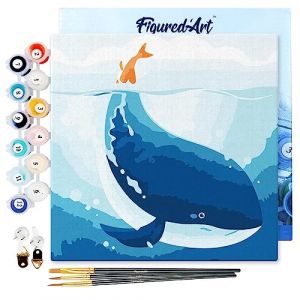 Figured'Art Mini Peinture par Numéro Adulte 20x20cm avec cadre Baleine Bleue - Petit Format Kit de Loisir Créatif DIY Numéro d'Art Complet