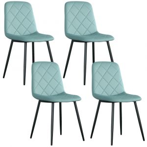 Homcom Lot de 4 chaises velours - chaises de salle à manger design Chesterfield - vert d'eau