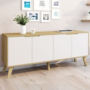 Idmarket Buffet bas scandinave 140 cm finn bois façon hêtre 4 portes blanches