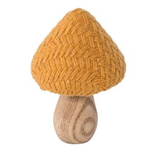 Ruedelafete Petit Champignon en tricot sur pied en bois 11cm, Orange