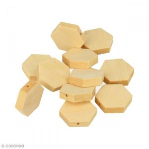 Art&eacute;mio Perles plates hexagonales en bois &agrave; d&eacute;corer - 20 mm - 15 pcs