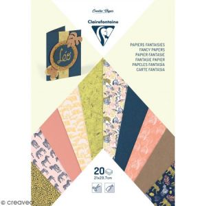 Clairefontaine MULTI-PAPIERS, Bloc de 20 feuilles au format 21x29,7cm - Safari - Lot de 5