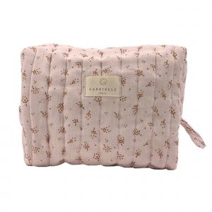 Image de Trousse de toilette en gaze de coton bio à motifs rose clair