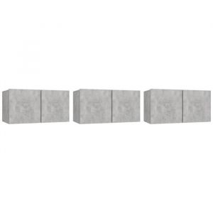 Helloshop26 - Meubles tv multim&eacute;dia &eacute;tag&egrave;re t&eacute;l&eacute;vision buffet t&eacute;l&eacute;viseur salle &agrave; manger salon chambre suspendus 3 pi&egrave;ces 60 x 30 x 30 cm gris