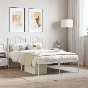 VidaXL Cadre de Lit Métal avec Tête de Lit, Lit Double avec Sommier à Lattes, Lit Adulte avec Pied, Meuble de Chambre, Moderne, Blanc 120x200 cm