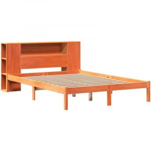 VidaXL Lit biblioth&egrave;que sans matelas cire marron 140x190 cm pin massif, lit, meuble de chambre &agrave; coucher, lit avec rangement, lit double, lit en bois