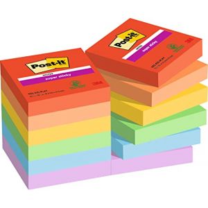 Image de Post-It Notes couleurs Playful Super Sticky 47,6 x 47,6 mm - bloc de 90 feuilles - Lot de 12