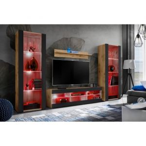 Ensembles de meubles Tivoli Grande, Wotan/Noir, Largeur 290cm x Hauteur 159cm x Profondeur 35cm, led rgb, pour Salon, Chambre - Komodee
