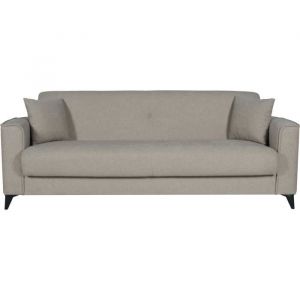 Canap&eacute; convertible 3 places - BERGAMO - Tissu beige - 2 coussins - coffre de rangement - 230 x 85 x 89 cm