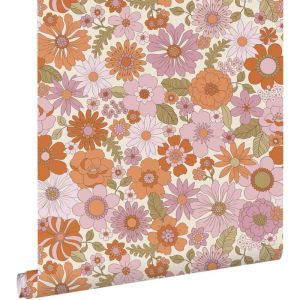Estahome - papier peint fleurs violet et orange