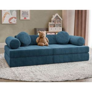 Ines - canap&eacute; droit 2 places en velours c&ocirc;tel&eacute; - bleu