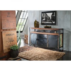 Buffet 150x43 Bois de récupération laqué Multicolore industrial 06 - multicolore