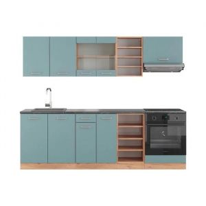 Vicco cuisine R-Line, Bleu-gris/ch&ecirc;ne dor&eacute;, 240 cm, PT Anthracite