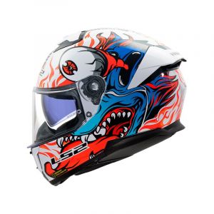 Ls2 Casque Moto Intégral Stream II Inferno Gloss White Blue, XXL
