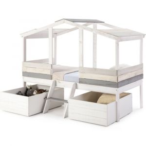 Lot de 2 tiroirs pour lit cabane enfant rustique 90x190 cm en bois blanchi / gris - Martin