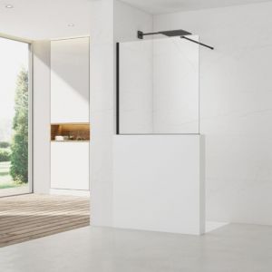 Swiss Aqua Technologies Pare-muret 110x100cm Paroi en verre Crystal Glass 8 mm anticalcaire, avec bras et profil&eacute;s noir mat (SATBWIS110PRC)