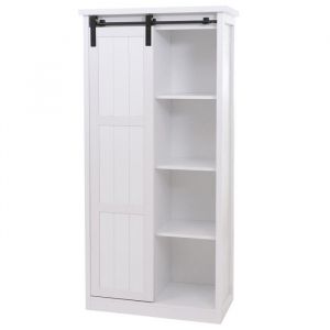 Mendler Armoire HWC-K75, commode haute, portes coulissantes, 8 compartiments de rangement, aspect bois industriel m&eacute;tal 163x76x38cmblanc