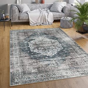 Tapis Salon Chambre Adulte Tissage Plat Moderne Oriental Marocain Vintage Lavable 160x220 cm, Gris - Paco Home