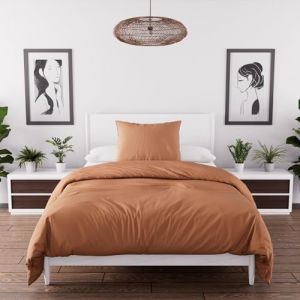 Soleil d'Ocre Parure de couette en microfibre lav&eacute;e 140x200 cm boheme terra, par - Orange