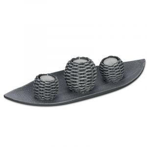 Relaxdays Porte-Bougies avec Plateau, 3 bougeoirs, déco Bougies, Maison, Table, Salon, photophores, Gris/Blanc