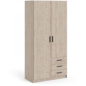 Armoire VEGA - Décor Gris anthracite - 2 portes + 3 tiroirs - L 98,5 x P 49,6 x H 200,4 cm - TVILUM