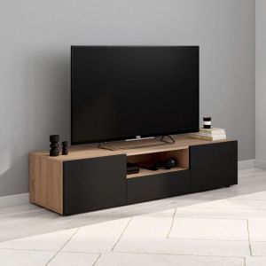 Image de Idmarket Meuble tv 140 cm eli bois façon hêtre portes noires
