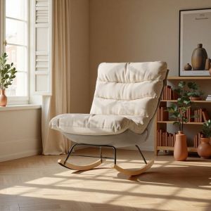 Fauteuil &agrave; Bascule - Confort Expert - Tissu Lin et Simili Cuir - Oscillation Silencieuse - 1 Place