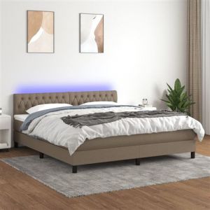 VidaXL Sommier à Lattes de Lit avec Matelas et LED, Lit Rembourré, Lit Double, Lit Adulte de Chambre à Coucher Intérieur, Moderne, Taupe 160x200 cm Tissu