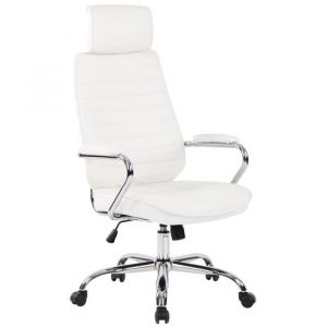 Image de CLP Chaise de Bureau Rako en véritable cuir Piètement en Métal Chromé Ajustable Pivotant, Blanc