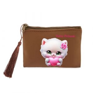 Image de Porte Monnaie et cles Marron Chat Peluc personnalisee