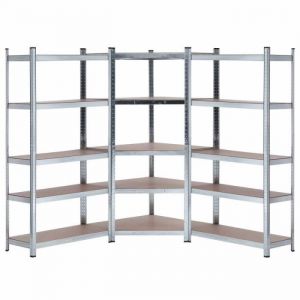 Lot 2 étagères modulaires et 1 étagère d'angle galvanisée 5 étagères réglables 7house Argent/Brun