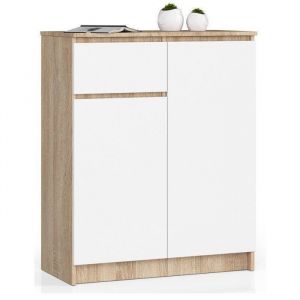 Commode Akord K80 Ch&ecirc;ne Sonoma 80 cm 2 portes 1 tiroir fa&ccedil;ade Blanche 4 &eacute;tag&egrave;res 80x40x99 cm