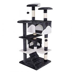 Lionto Arbre à Chat Arbre à Grimper griffoir pour Chat Hauteur 130 cm, Gris/Blanc